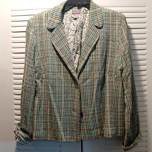 Sigrid Olsen Silk Blend Tweed Blazer Jacket Plaid Multi Silk Lining